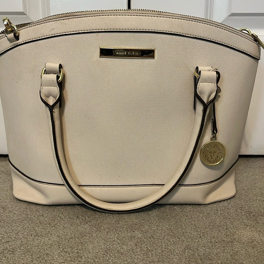 Anne Klein White Structured Tote Bag | Gold Hardware | Work Laptop Purse